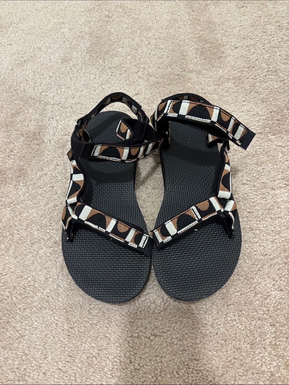 Teva Women’s Black Sandals with Brown & White Geometric Straps
